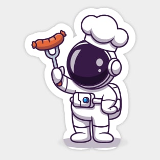 Cute Astronaut Chef With Grill Sausage Sticker